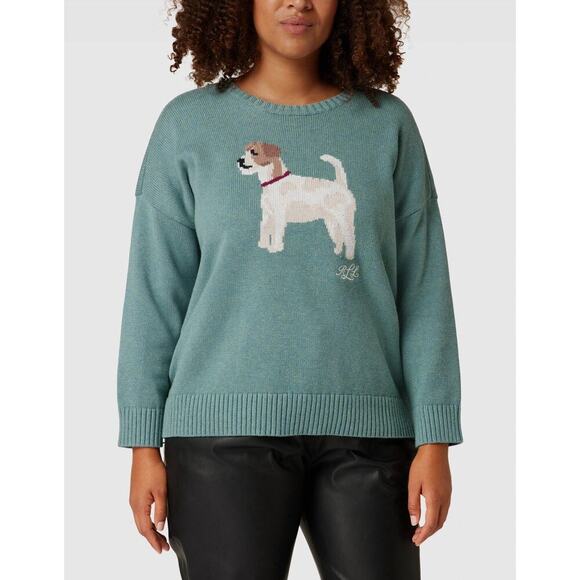Ralph Lauren Aydin Terrier Dog Intarsia Knit Sweater Jumper Teal XXL Cotton - Picture 1 of 12